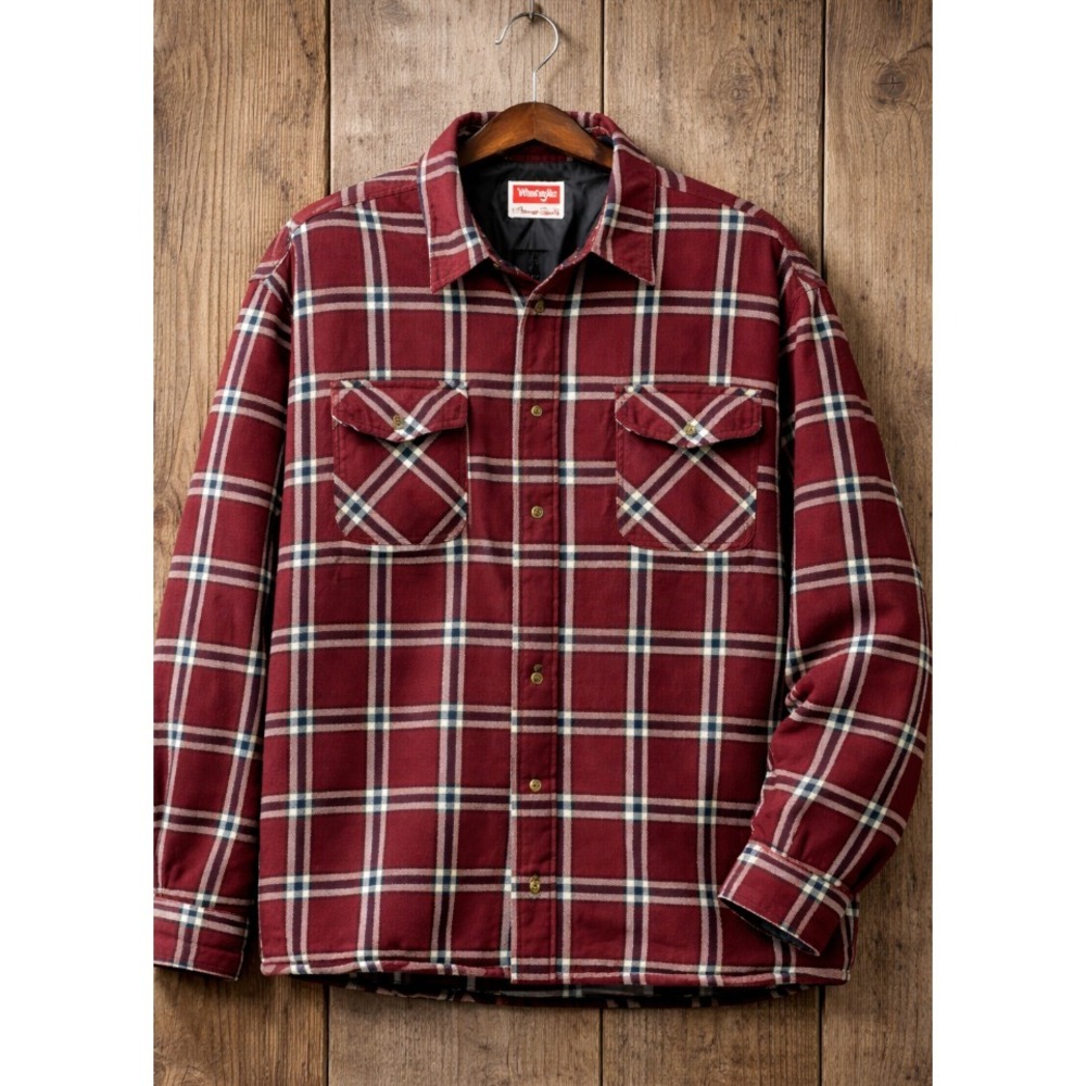 Wrangler Men's Quilted Flannel Jacket Red Plaid Button Up Size 2XL Lined